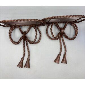 Vtg Twisted Rope Metal Wall Shelf Bow Tassels Brown Set of 2